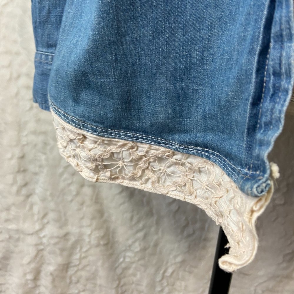 Denim Upcycled Redesigned Lace Heart Recycled button up western shirt - Picture 4 of 12